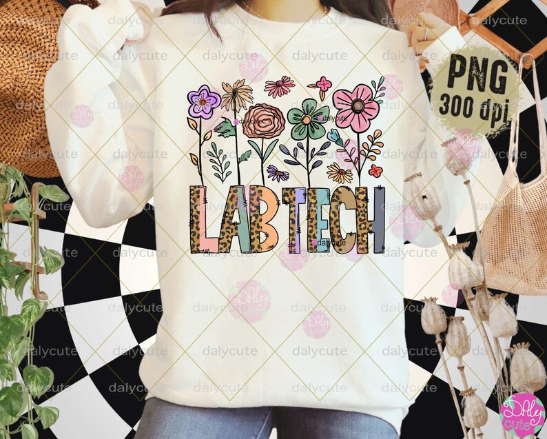 Lab Tech PNG, Spring Lab Tech Png, Flower Nurse Png, Laboratory Png, Retro Flower Lab Tech, Spring Vibes Png, Floral Nurse Boho, Rad Tech Png