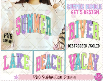 Retro Summer Varsity PNG-bundel: strand, meer, rivier (digitale download)