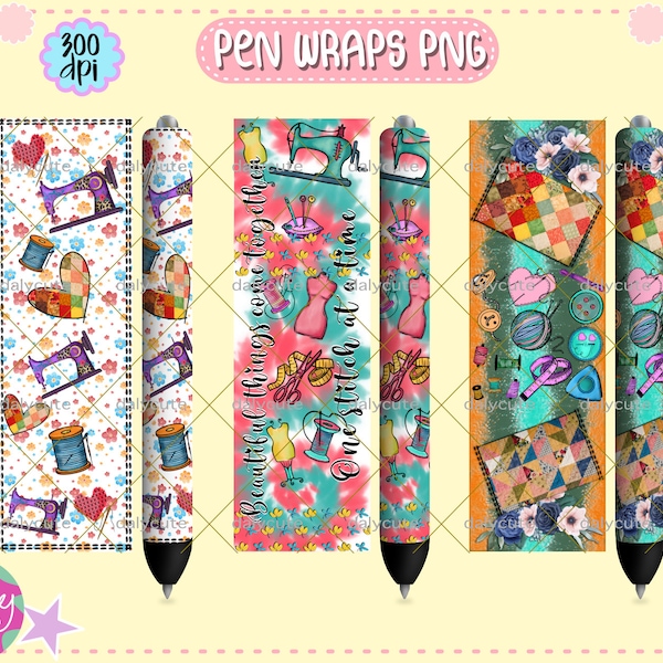 Sewing Pen Wrap PNG, Peace Love Sewing, Quilting My Love, Sewing Inspired, Sewing Sublimation Pen Wrap PNG, Tie Dye Pen Wrap, Flowers Pen