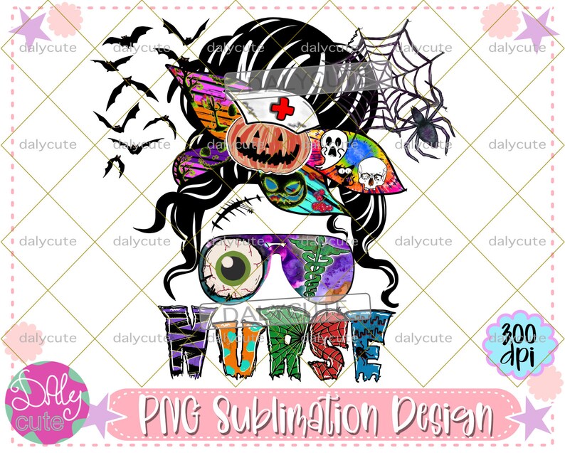 Spooky Nurse Halloween PNG, Medical Sublimation Design (Digital Download) image 1