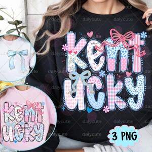 Coquette Kentucky PNG, KY Valentine, Preppy Floral State of Kentucky Trendy Love Heart Blue and Pink Design Digital Download