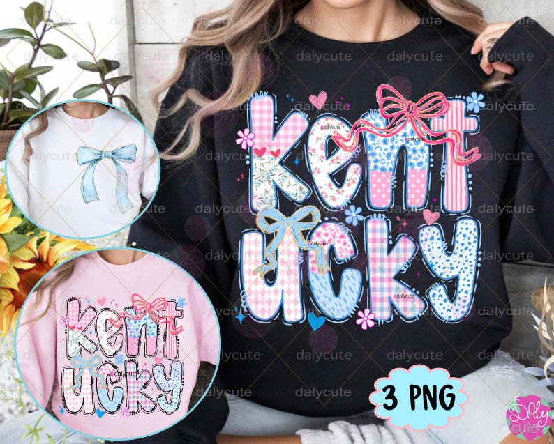 Coquette Kentucky PNG, KY Valentine, Preppy Floral State of Kentucky Trendy Love Heart Blue and Pink Design Digital Download
