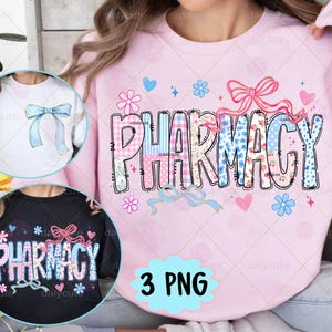 Pharmacy Coquette PNG, Pharmacy Valentine, Preppy Floral Trendy Love Heart Blue and Pink, Pharmacy Technician Design Digital