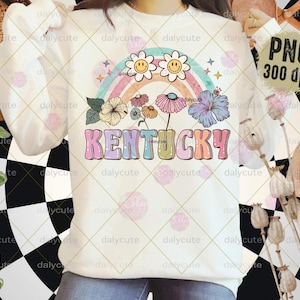Kentucky Floral PNG, KY png, Rainbow Boho Flower, Easter Kentucky Spring Vibes, KY Flower, Retro Kentucky Wildflowers, Kentucky State Png