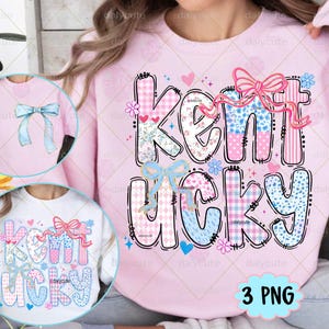 Coquette Kentucky PNG, KY Valentine, Preppy Floral State of Kentucky Trendy Love Heart Blue and Pink Design Digital Download