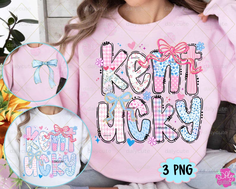 Coquette Kentucky PNG, KY Valentine, Preppy Floral State of Kentucky Trendy Love Heart Blue and Pink Design Digital Download