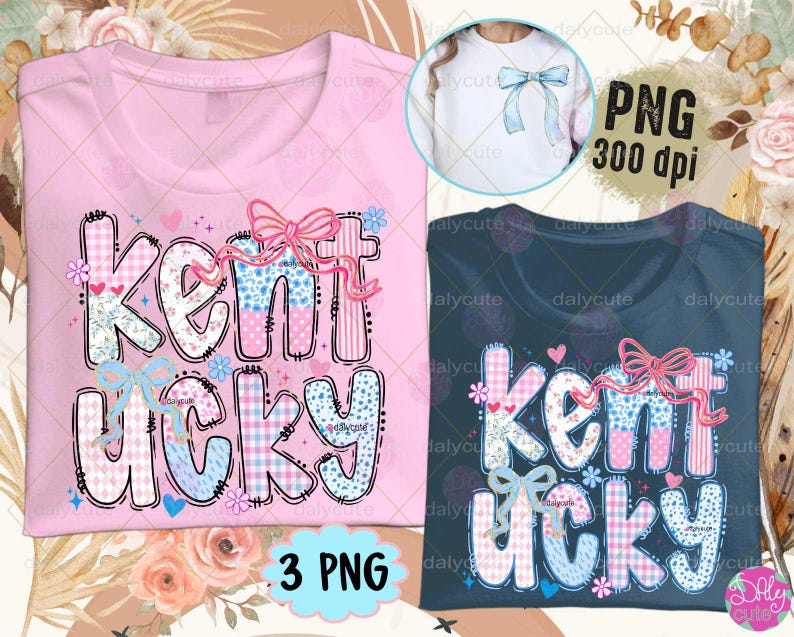 Coquette Kentucky PNG, KY Valentine, Preppy Floral State of Kentucky Trendy Love Heart Blue and Pink Design Digital Download