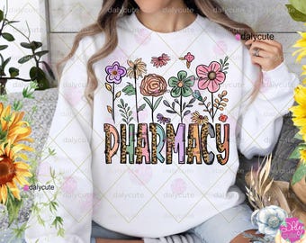 Farmacia Floral PNG: Diseño de sublimación para profesionales de la salud (Descarga digital)