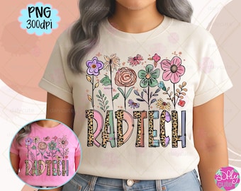 Rad Tech Flower png, retro radiologie boho bloemen, verpleegkundige lente png, lente vibes, paas lente sublimatie digitaal