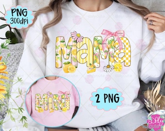 Preppy Mama Lemon png, mama mini png, zoete zomertijd schattig citroen bloemen Moederdag, zomer mama mini png, felle girly strik neon trendy