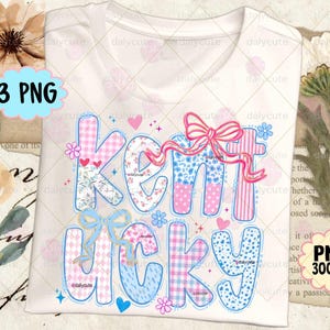 Coquette Kentucky PNG, KY Valentine, Preppy Floral State of Kentucky Trendy Love Heart Blue and Pink Design Digital Download
