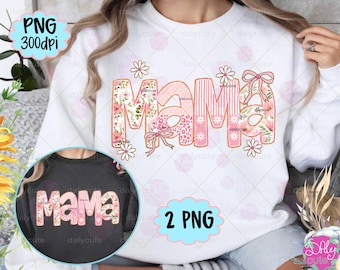 Floral Mama png, gestreepte wilde bloemen coquette strik, preppy mama dagelijks digitaal ontwerp, retro cadeaus voor moeder, strik lentebloem