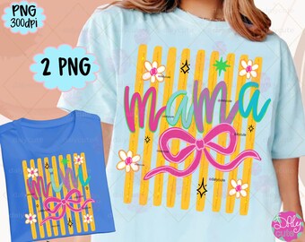 Preppy neon mama mini png, coquette girly mama en ik png, mama stippen bloemen trendy mama shirt png-ontwerp