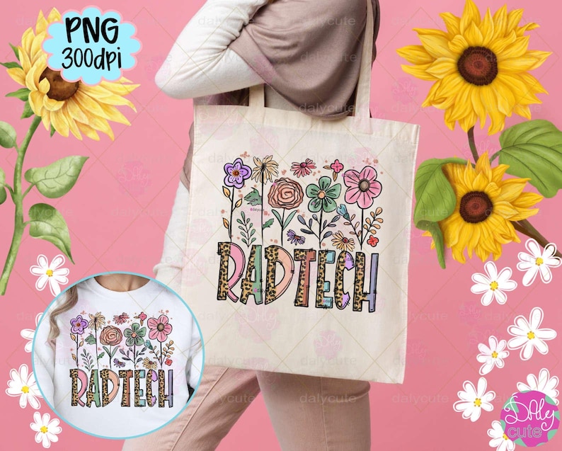 Rad Tech Png Floral, Retro Radiology  Nurse Fall Flower, Healthcare Worker Sublimation Digital