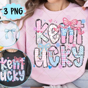 Coquette Kentucky PNG, KY Valentine, Preppy Floral State of Kentucky Trendy Love Heart Blue and Pink Design Digital Download
