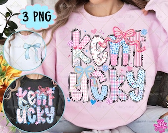 Coquette Kentucky PNG, KY Valentine, preppy Floral State of Kentucky trendy liefdeshart blauw en roze ontwerp digitale download