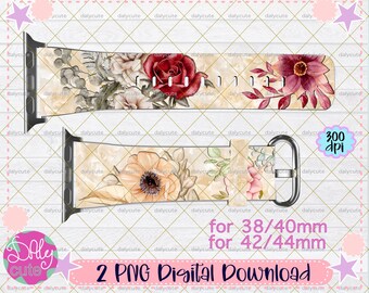 Bloemen horlogeband digitaal bestand, bloemen sublimatie horlogeband, Apple Watch digitaal png-bestand, horlogeband sublimatie ontwerpen downloaden