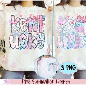 Coquette Kentucky PNG, KY Valentine, Preppy Floral State of Kentucky Trendy Love Heart Blue and Pink Design Digital Download