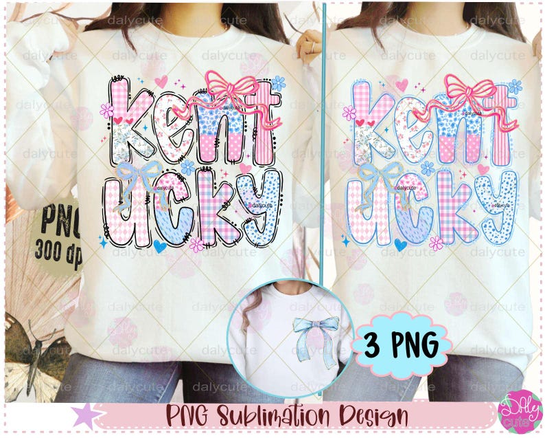 Coquette Kentucky PNG, KY Valentine, Preppy Floral State of Kentucky Trendy Love Heart Blue and Pink Design Digital Download