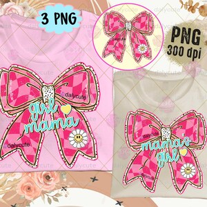 Girl Mama Png, Checkered Coquette Bow Png, Trendy Mama Png, Girl Mom, Spring Summer Png,Mama Checkered Bow Mothers Day Pink Bow Mom Life Png