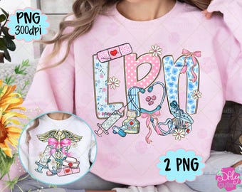 LPN png, preppy verpleegkundige lente bloemen, stethoscoop strikshirt trendy girly alledaagse medische bloem verpleegkundige week cadeau digitale download