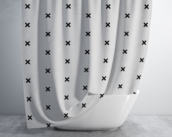 Exes Black and White Minimalist Shower Curtain