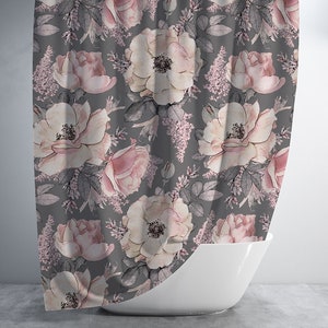 Grey and Pink Floral shower curtain