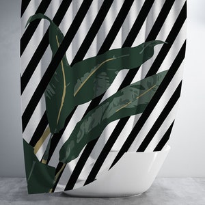 Striped banana leaf shower curtain