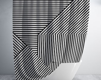 Black and white geometric stripe shower curtain