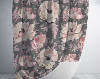 Grey and Pink Floral shower curtain