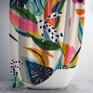 Colorful Maximalist Botanical Shower Curtain - Boho Shower Curtain - Bright Bold Decor - Eclectic Shower Curtain - Maximalist Home Aesthetic