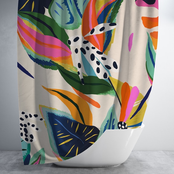 Colorful Maximalist Botanical Shower Curtain - Boho Shower Curtain - Bright Bold Decor - Eclectic Shower Curtain - Maximalist Home Aesthetic