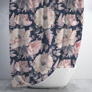 Pink and Navy Floral Shower Curtain