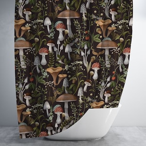 Vintage Forest Mushroom shower curtain