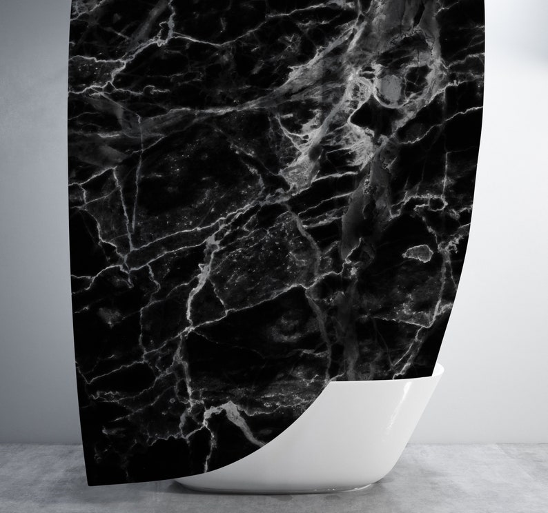 Black Marble Shower Curtain Etsy