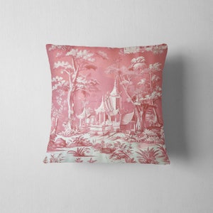 Udon - Asian Toile -Pink and White Throw Pillow Cover - No Insert - 16x16 - 18x18 - 20x20 - 22x22