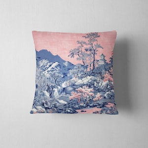 Surat Thani  - Asian Toile -Pink and Navy Throw Pillow Cover - No Insert - 16x16 - 18x18 - 20x20 - 22x22