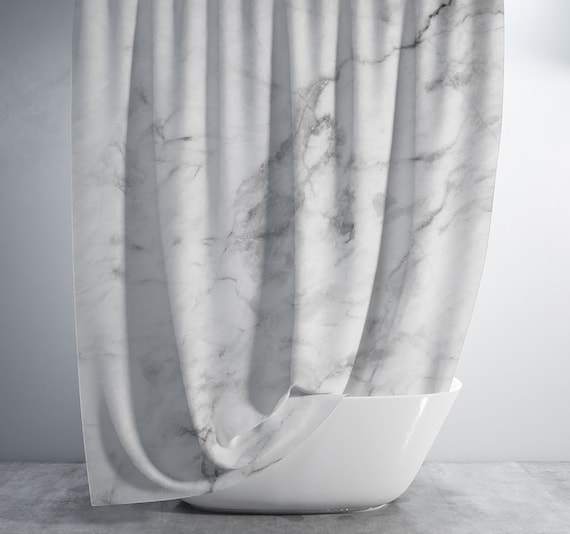 White Marble Shower Curtain Etsy
