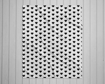 Black and white hearts modern plush throw blanket with white back