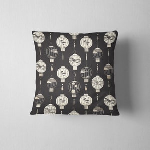 Chiang Rai - Asian Lantern Pattern - Black and White Throw Pillow Cover - No Insert - 16x16 - 18x18 - 20x20 - 22x22