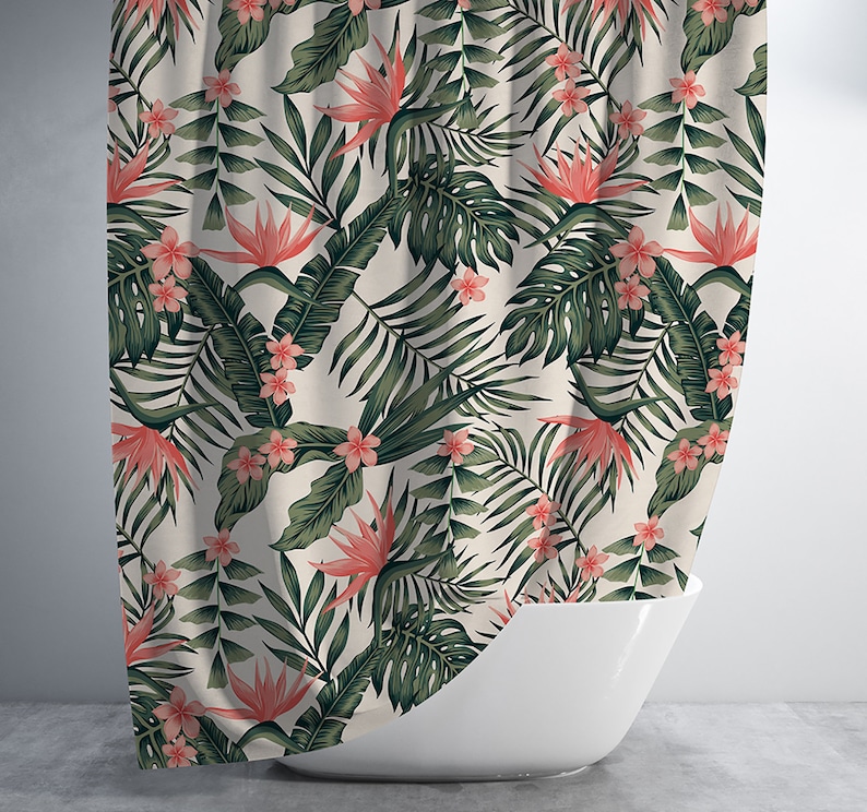 Tropical Floral Shower Curtain Etsy