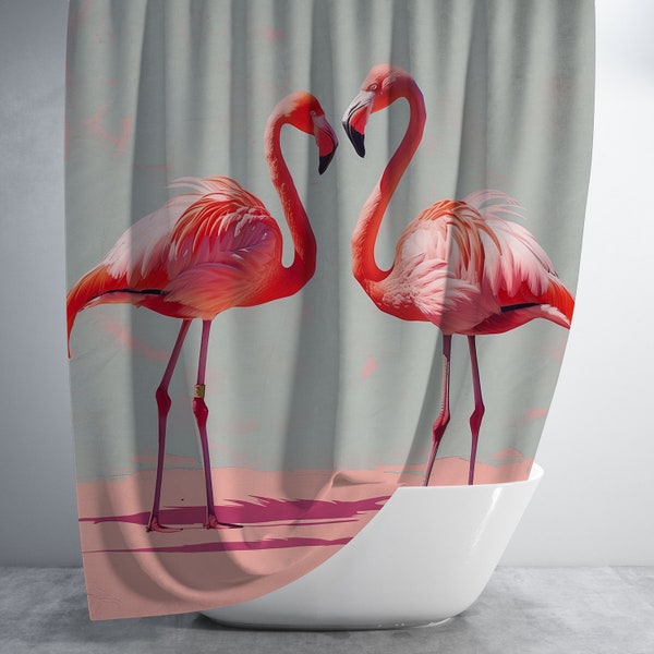 Pastel Jungle Shower Curtain - Tropical Pink Flamingo Shower Curtain - Bright Bold Decor - Eclectic Shower Curtain-Maximalist Home Aesthetic