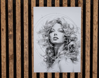 Portrait of a Sagittarius Woman - Digital Download - Art Print - Framed Art - Zodiac Artwork - Black and White Art - Gallery Wall
