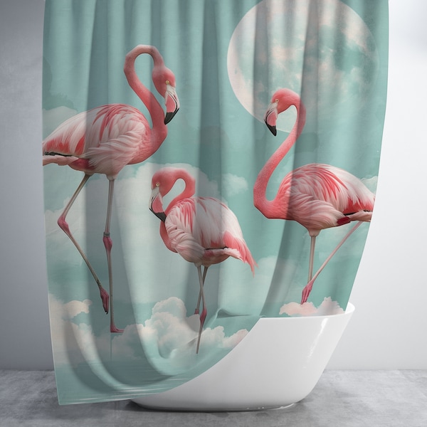 Pastel Jungle Shower Curtain - Tropical Pink Flamingo Shower Curtain - Bright Bold Decor - Eclectic Shower Curtain-Maximalist Home Aesthetic