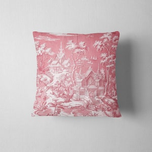 Lampang - Asian Toile -Pink and White Throw Pillow Cover - No Insert - 16x16 - 18x18 - 20x20 - 22x22