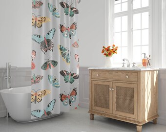 Butterfly Shower Curtain - Whimsical Boho Floral Decor