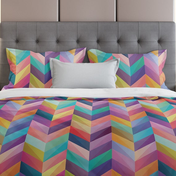 Multi Color Chevron Pattern Bedding - Multicolor Chevron Stripe Bedding Multi Color Chevron Pattern Bedding - Multicolor Chevron Stripe Bedding