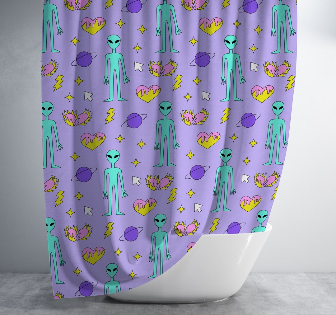 Purple Y2k Alien Shower Curtain - 2000s Shower Curtain - Space Decor ...
