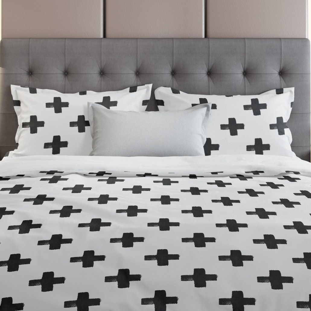Black and White Swiss Cross Pattern Bedding Etsy