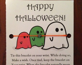 Halloween Wish Bracelet (Cute, Ghosts, Spooky, Friendship, Unisex, Simple, Great Gift, Favor, Fall, Autumn, Party, Any Age)